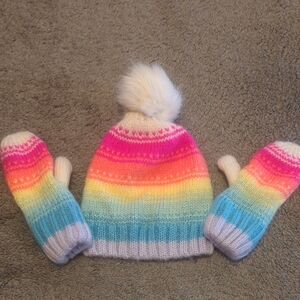 GAP Kids Rainbow Knit Hat and Mittens Set